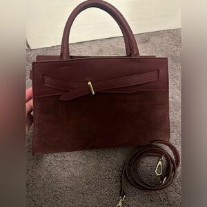 Genuine Leather Burgundy Suede Top Handle Purse Made in Italy